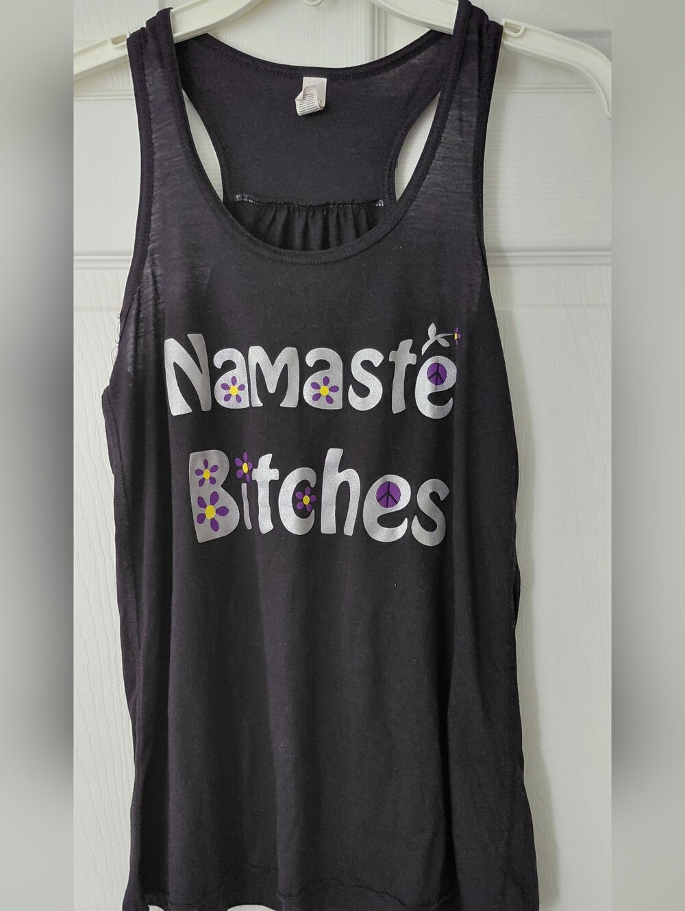 Bella Canvas Black Graphic Racerback Tank with Purple & Yellow Accents